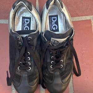 D&G Black Sneakers with Leather Construction and Lace-Up Design